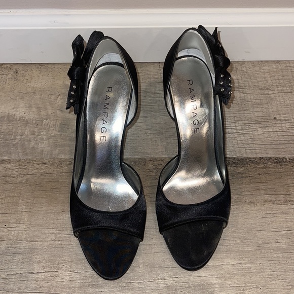 Rampage Black Satin Peep Toe Pumps - Picture 4 of 8